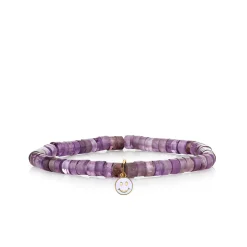Kids Collection Gold & Enamel Tiny Happy Face on Amethyst Heishi