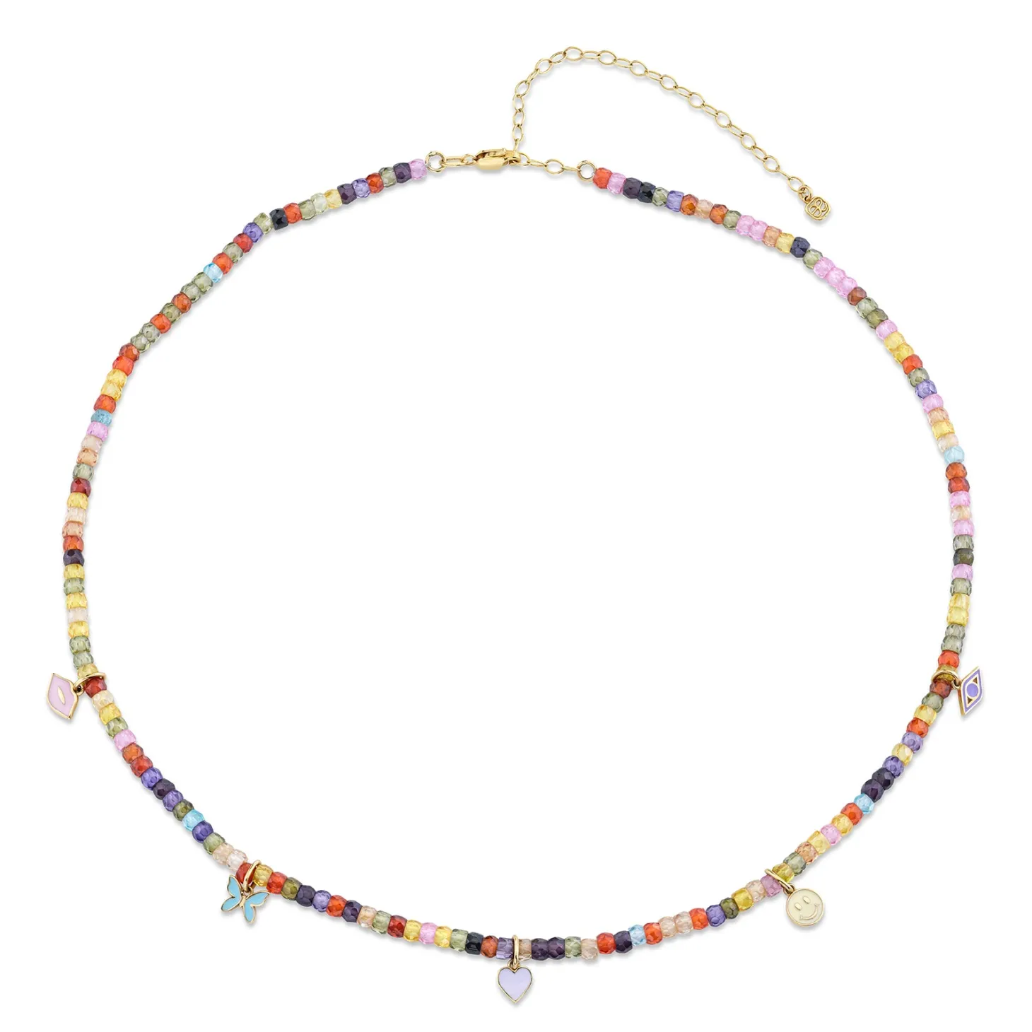 Kids Collection Gold & Enamel Tiny Charms Rainbow Zircon Necklace