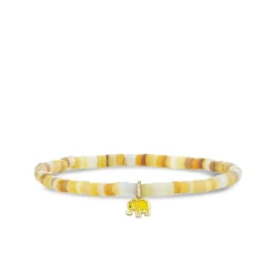 Kids Collection Gold & Enamel Tiny Elephant on Gold Lip Mother Of Pearl Heishi