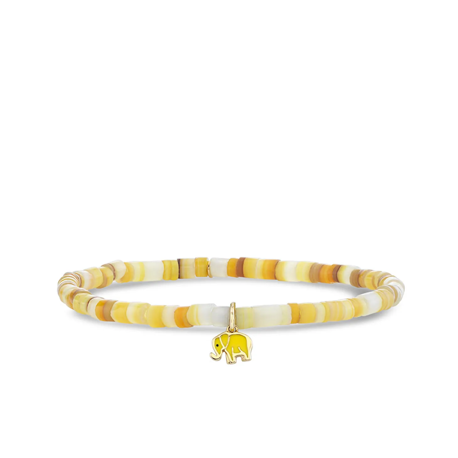 Kids Collection Gold & Enamel Tiny Elephant on Gold Lip Mother Of Pearl Heishi