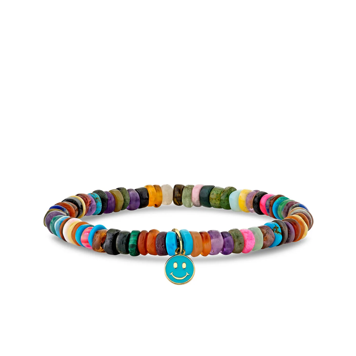 Kids Collection Gold & Enamel Tiny Happy Face on Rainbow Heishi