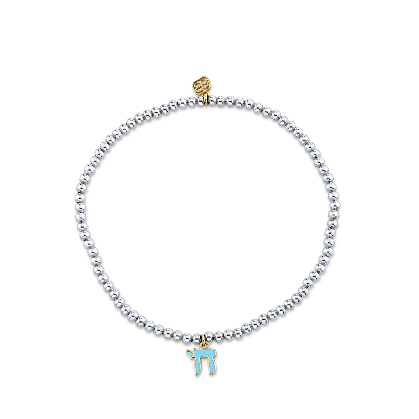 Kids Collection Gold & Enamel Chai on White Gold Beads