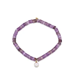 Kids Collection Gold & Enamel Tiny Happy Face on Amethyst Heishi