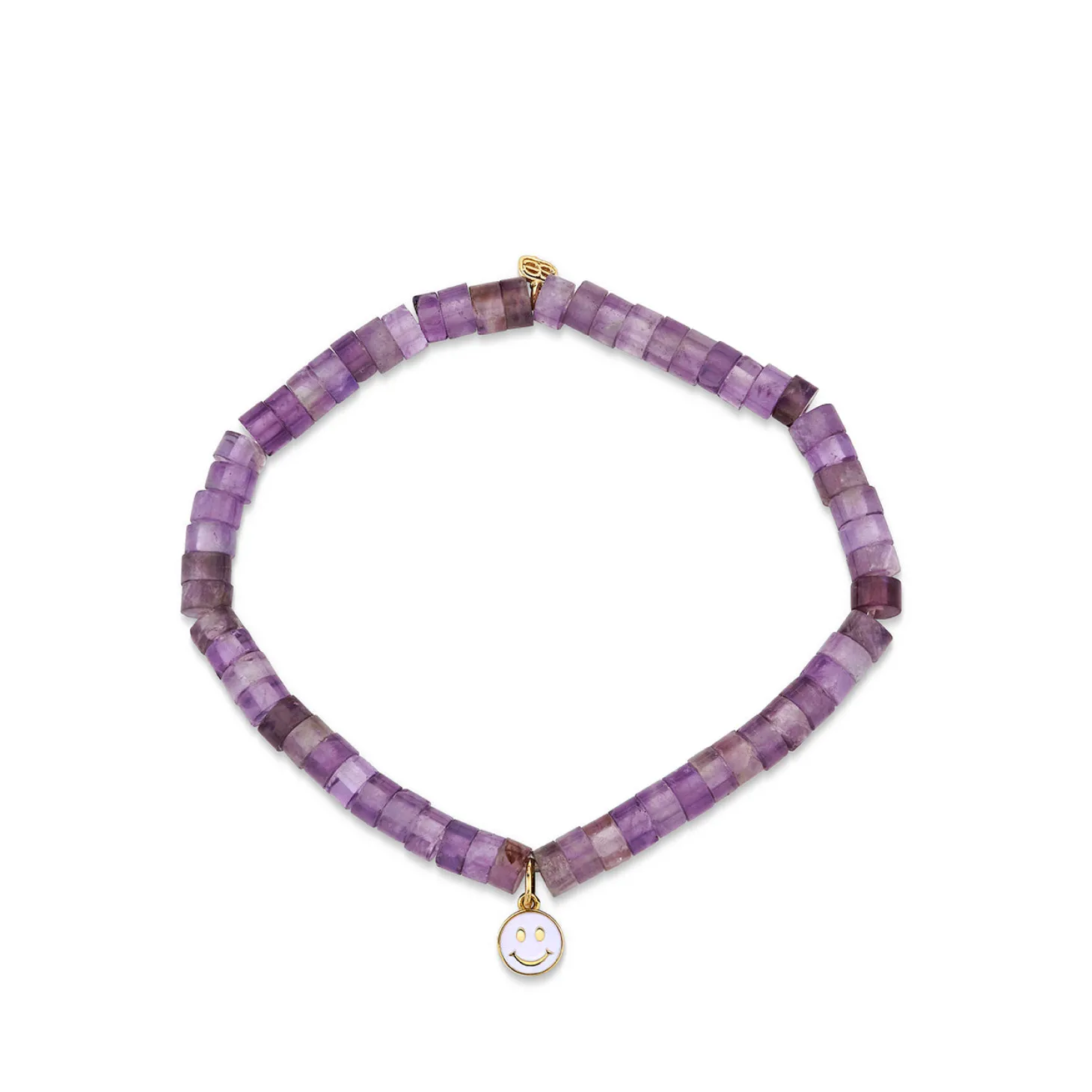 Kids Collection Gold & Enamel Tiny Happy Face on Amethyst Heishi