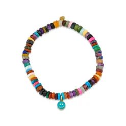 Kids Collection Gold & Enamel Tiny Happy Face on Rainbow Heishi