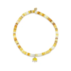 Kids Collection Gold & Enamel Tiny Elephant on Gold Lip Mother Of Pearl Heishi
