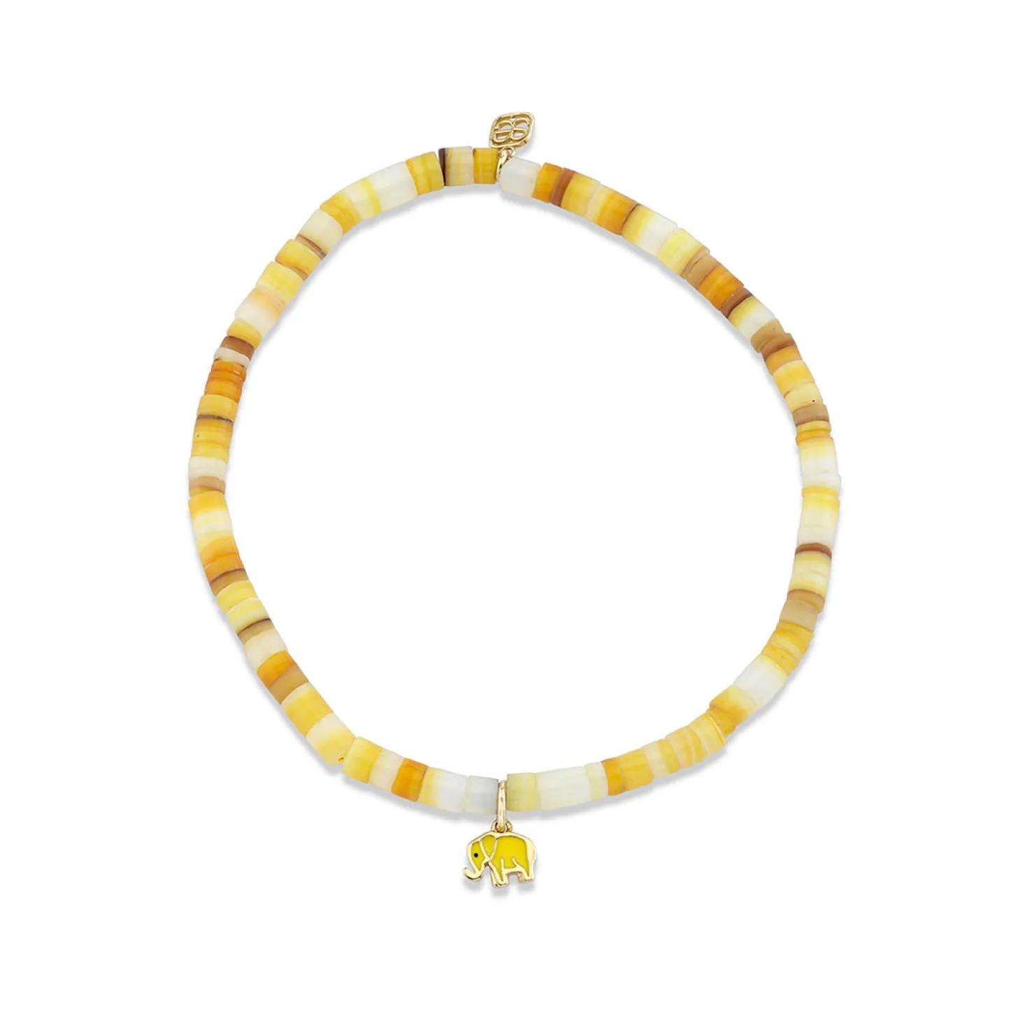 Kids Collection Gold & Enamel Tiny Elephant on Gold Lip Mother Of Pearl Heishi
