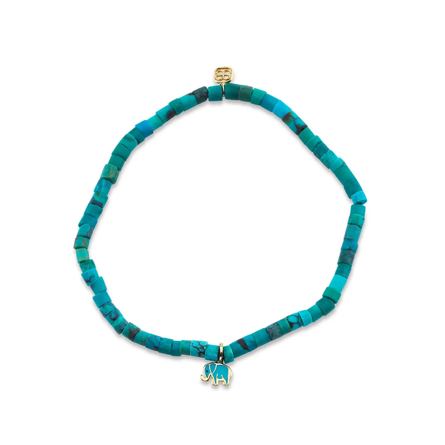 Kids Collection Gold & Enamel Tiny Elephant on Turquoise Heishi