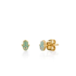 Kids Collection Gold & Turquoise Mini Enamel Hamsa Stud