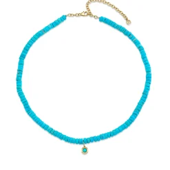 Kids Collection Gold & Turquoise Fluted Stone Turquoise Heishi Necklace