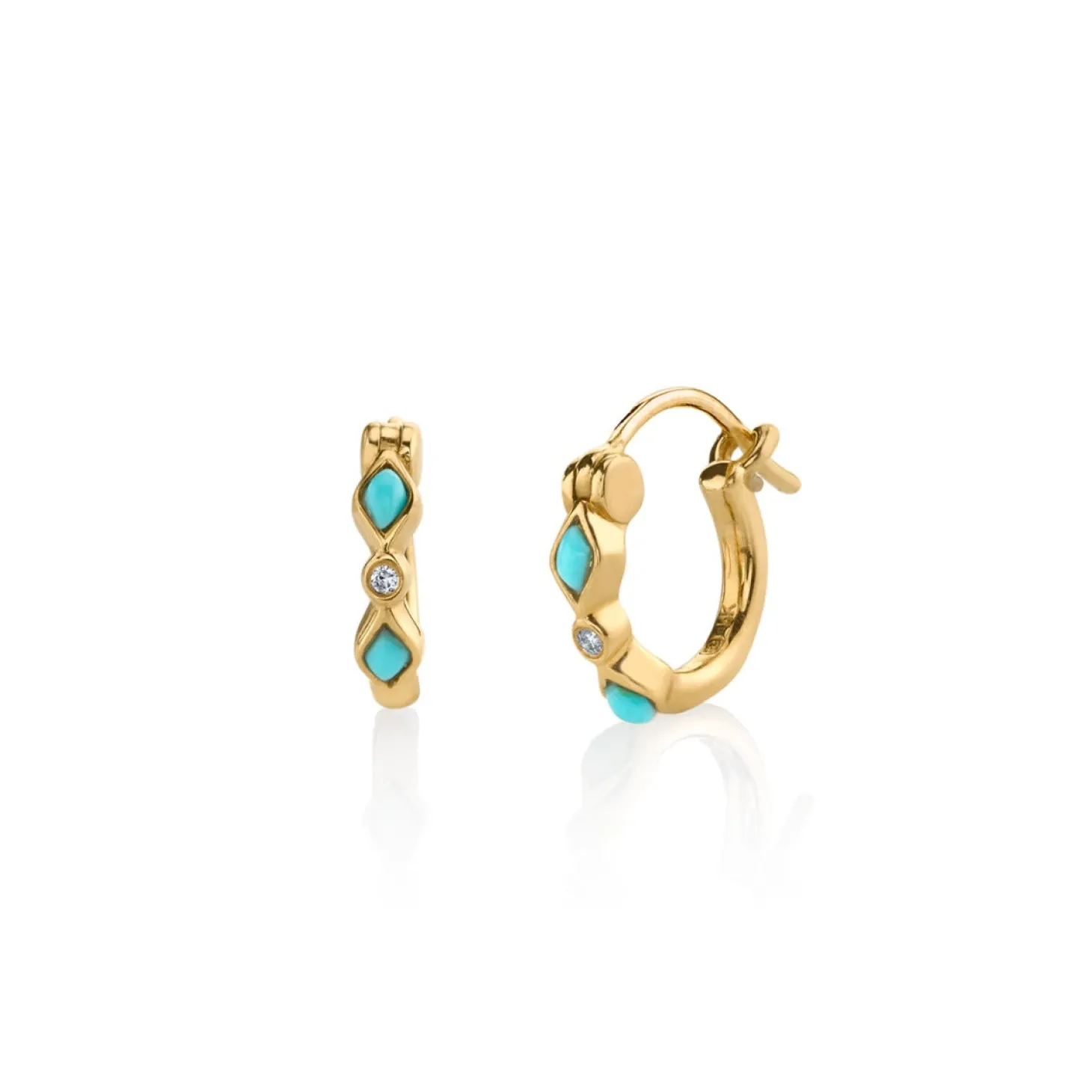 Kids Collection Gold Turquoise & Diamond Bezel Huggie Hoops