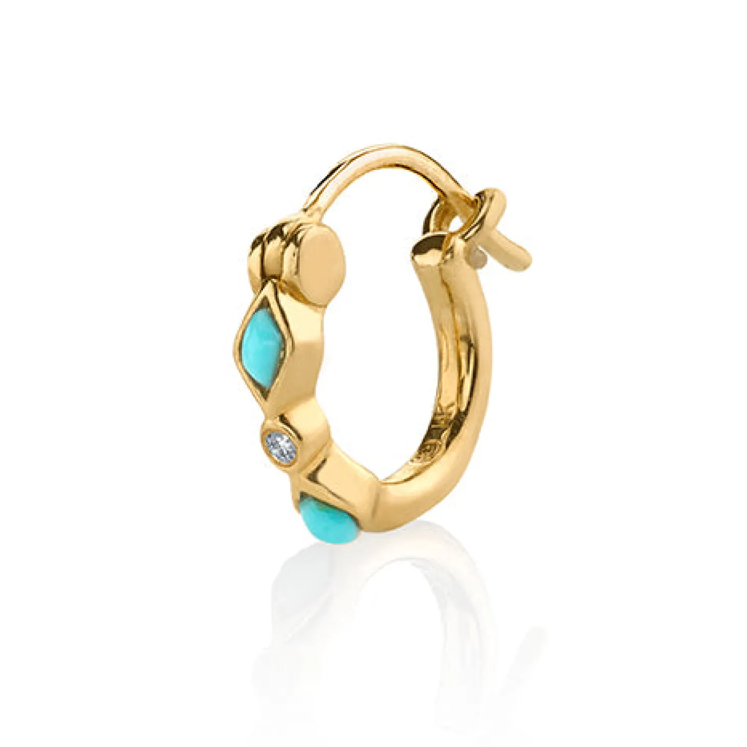 Kids Collection Gold Turquoise & Diamond Bezel Huggie Hoops