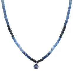 Men's Collection Black Rhodium & Sapphire Mini Disc on Blue Shade Sapphire Necklace