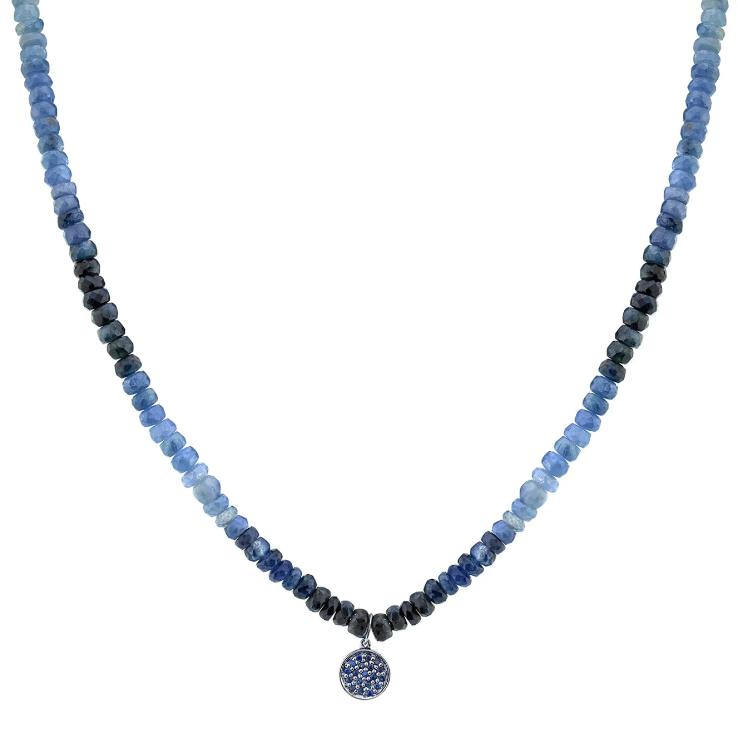Men's Collection Black Rhodium & Sapphire Mini Disc on Blue Shade Sapphire Necklace