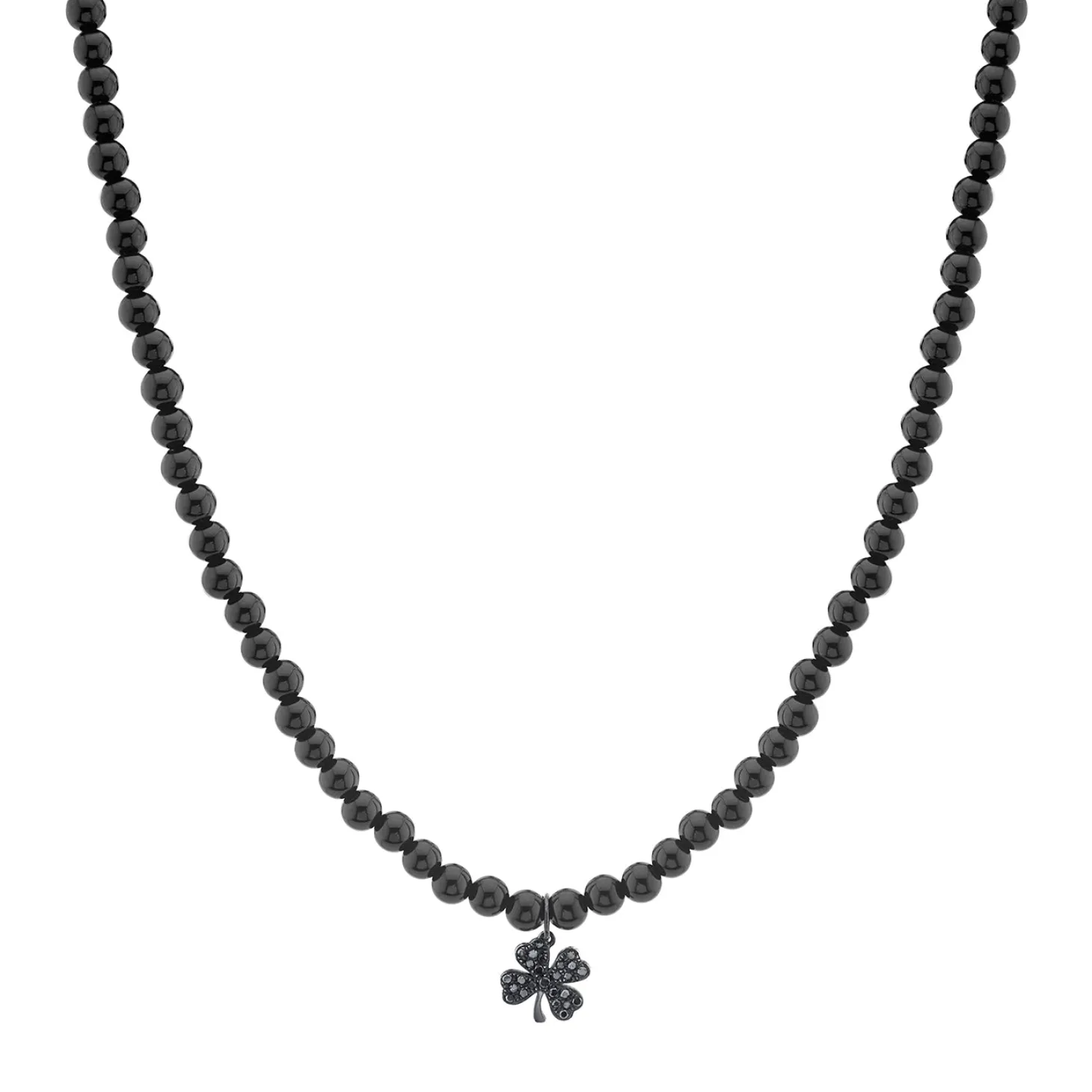 Men's Collection Black Rhodium & Black Diamond Clover on Onyx Necklace