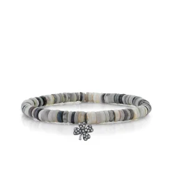 Men's Collection Black Rhodium & Diamond Clover on Australian Opal Heishi