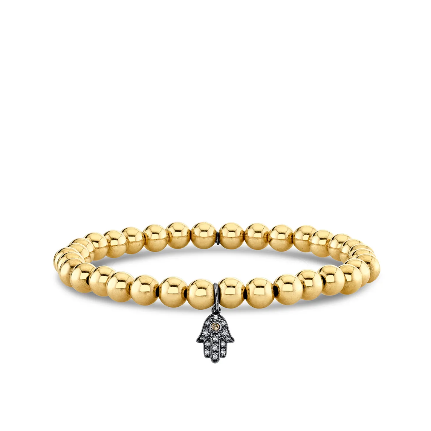 Men's Collection Black Rhodium & Diamond Small Hamsa on Gold Beads
