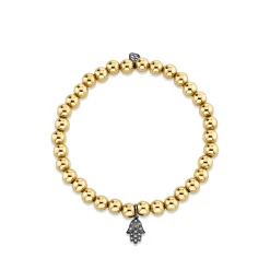 Men's Collection Black Rhodium & Diamond Small Hamsa on Gold Beads