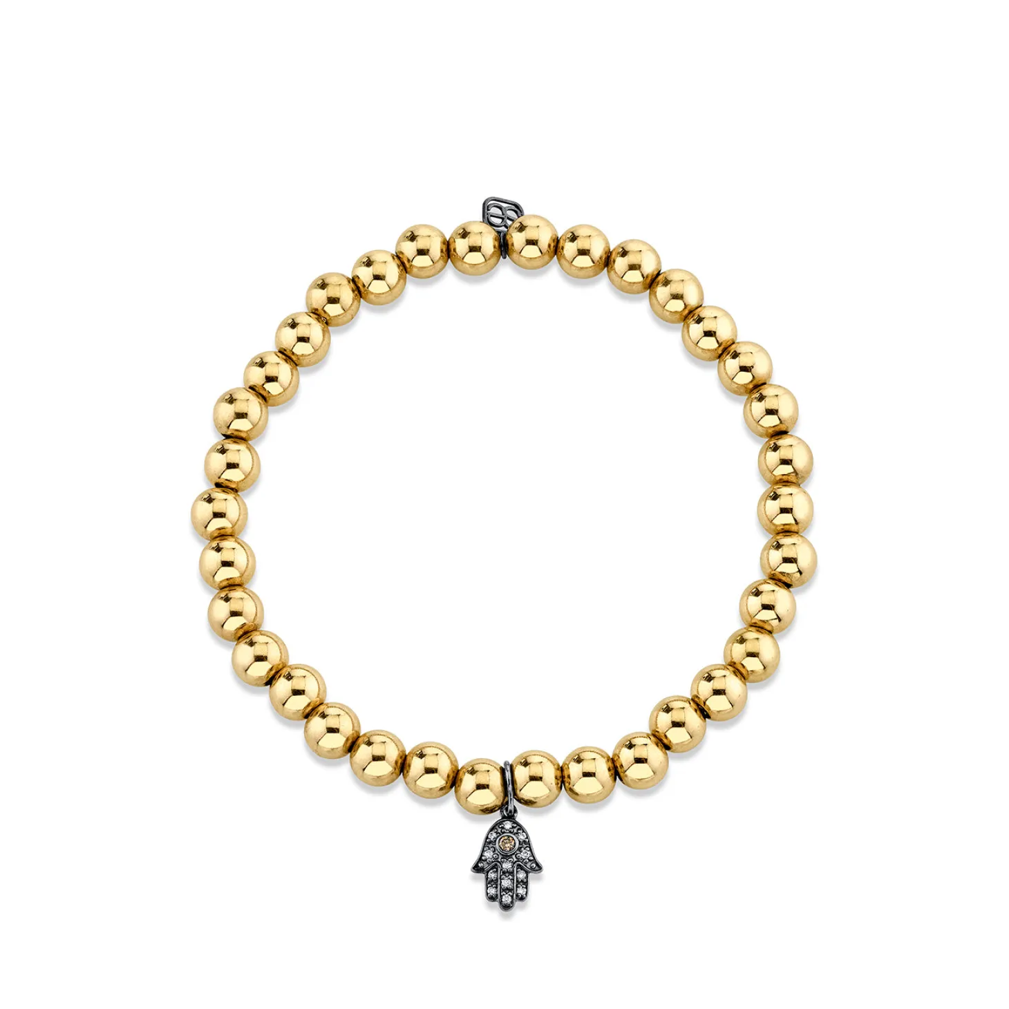 Men's Collection Black Rhodium & Diamond Small Hamsa on Gold Beads