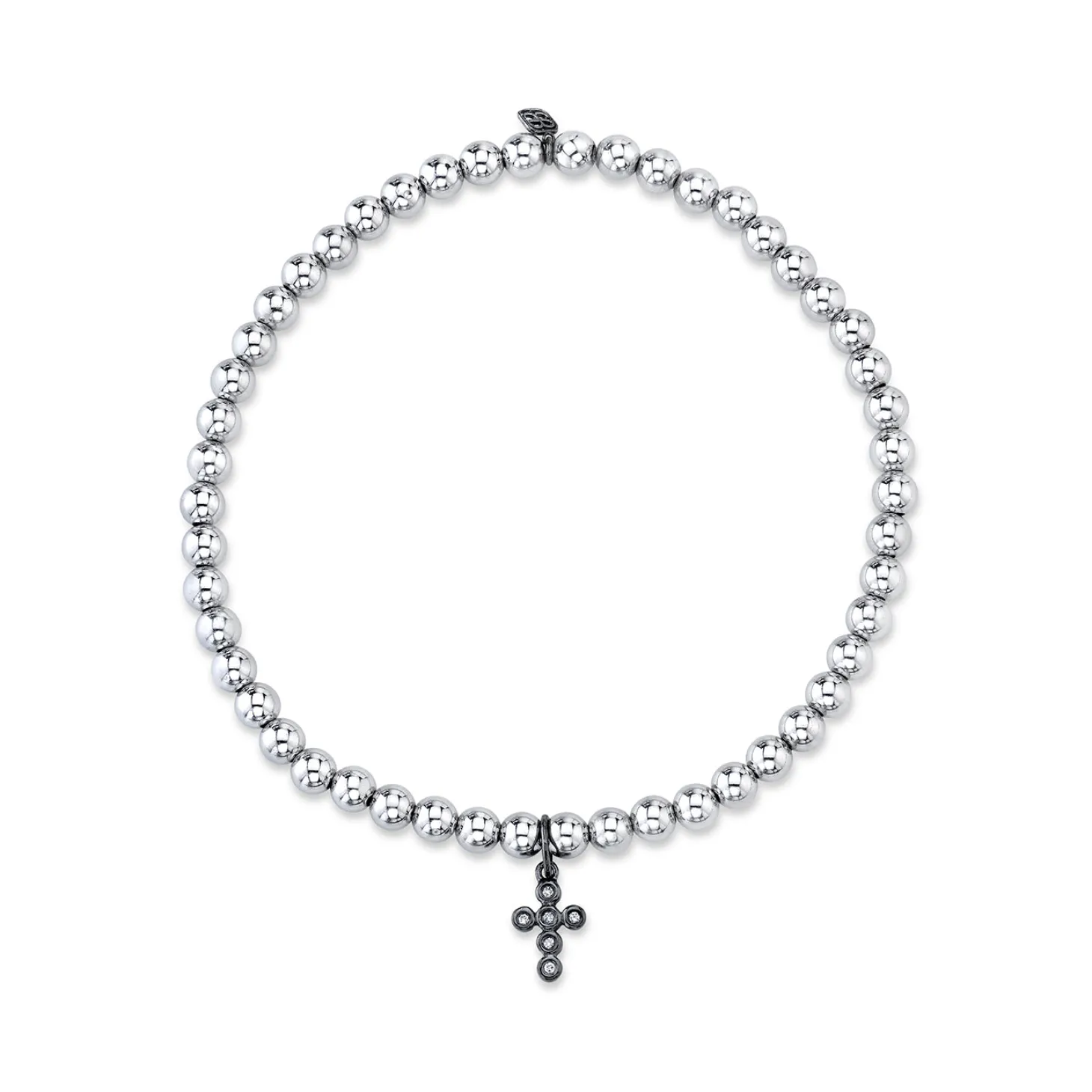 Men's Collection Black Rhodium & Diamond Tiny Cross on 14k White Gold Beads