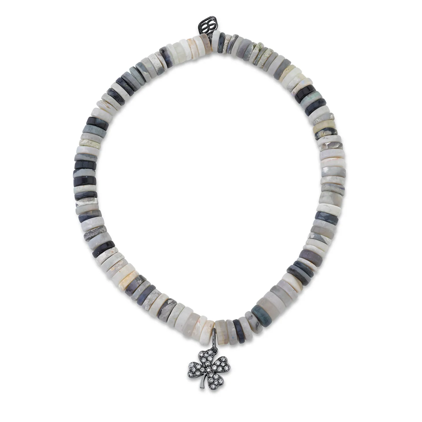 Men's Collection Black Rhodium & Diamond Clover on Australian Opal Heishi