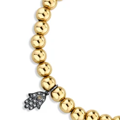 Men's Collection Black Rhodium & Diamond Small Hamsa on Gold Beads
