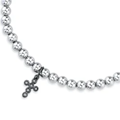 Men's Collection Black Rhodium & Diamond Tiny Cross on 14k White Gold Beads