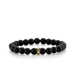 Men's Collection Gold & Black Diamond Fluted Rondelle on Onyx