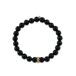 Men's Collection Gold & Black Diamond Fluted Rondelle on Onyx