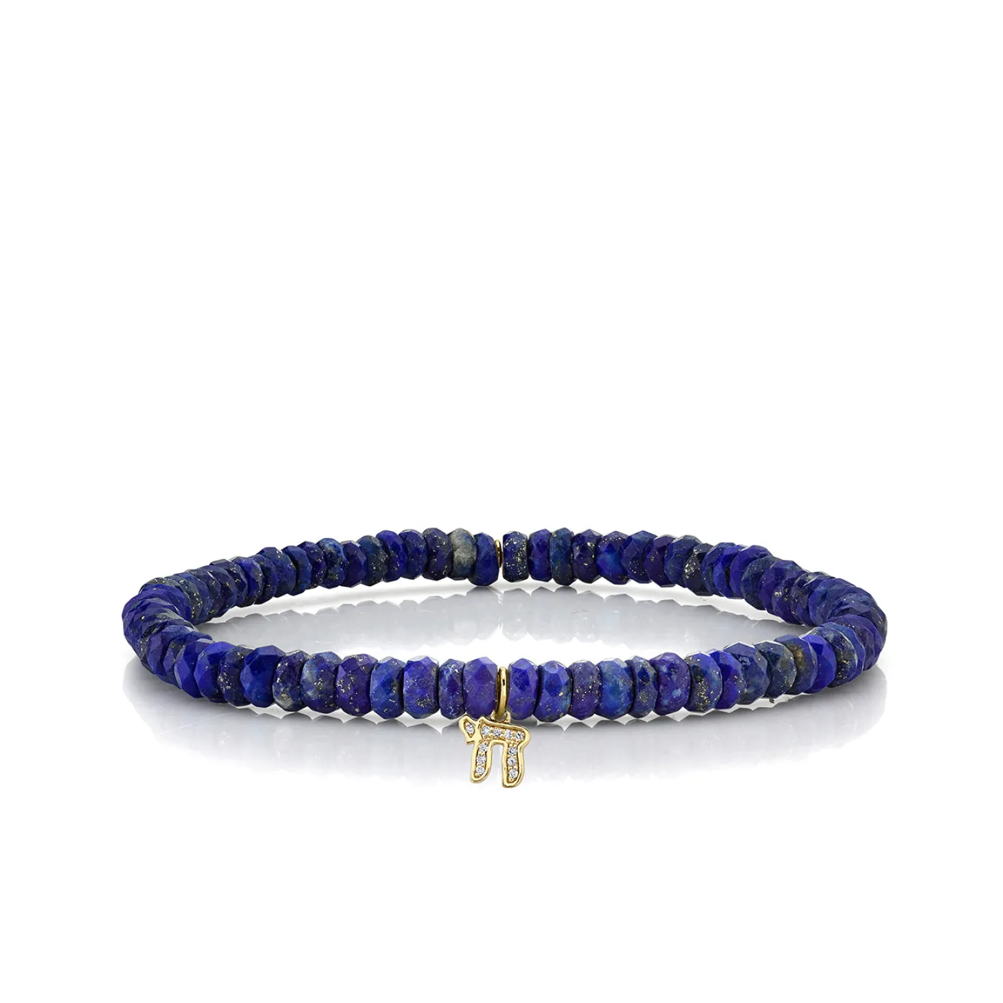 Men's Collection Gold & Diamond Small Chai on Lapis Heishi