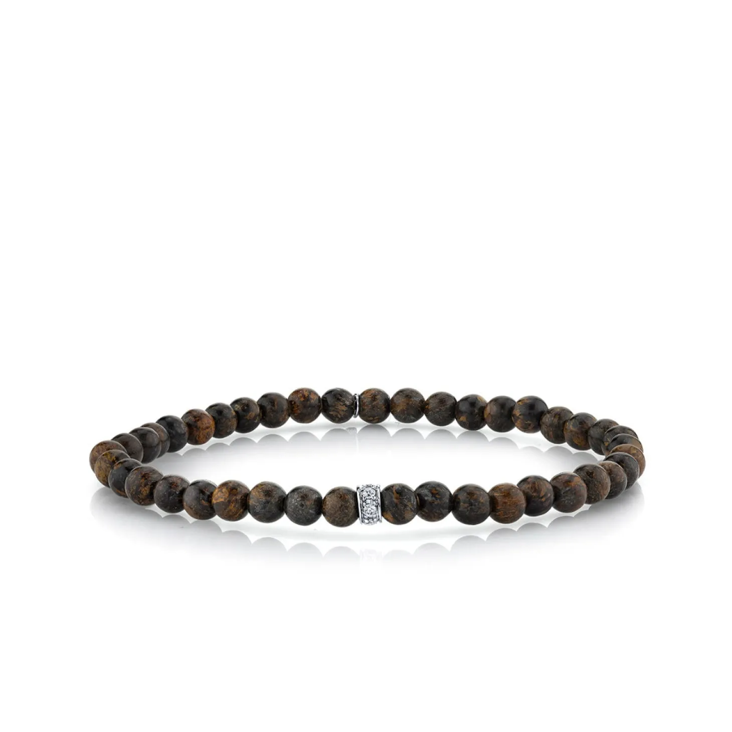 Men's Collection Gold & Diamond 4mm Rondelle on Bronzite