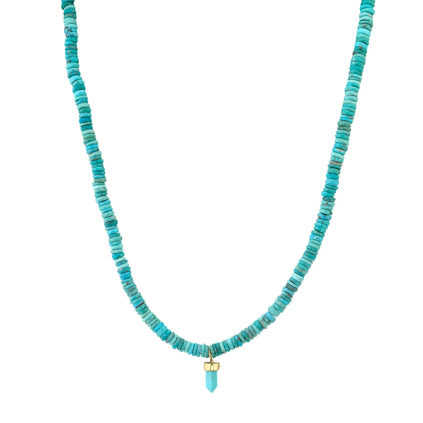 Men's Collection Gold & Diamond Eye Short Turquoise Stone on Arizona Turquoise Necklace