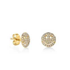 Men's Collection Gold & Diamond Small Happy Face Stud