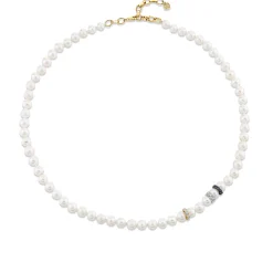 Men's Collection Gold & Diamond Rondelles Freshwater Pearl Necklace