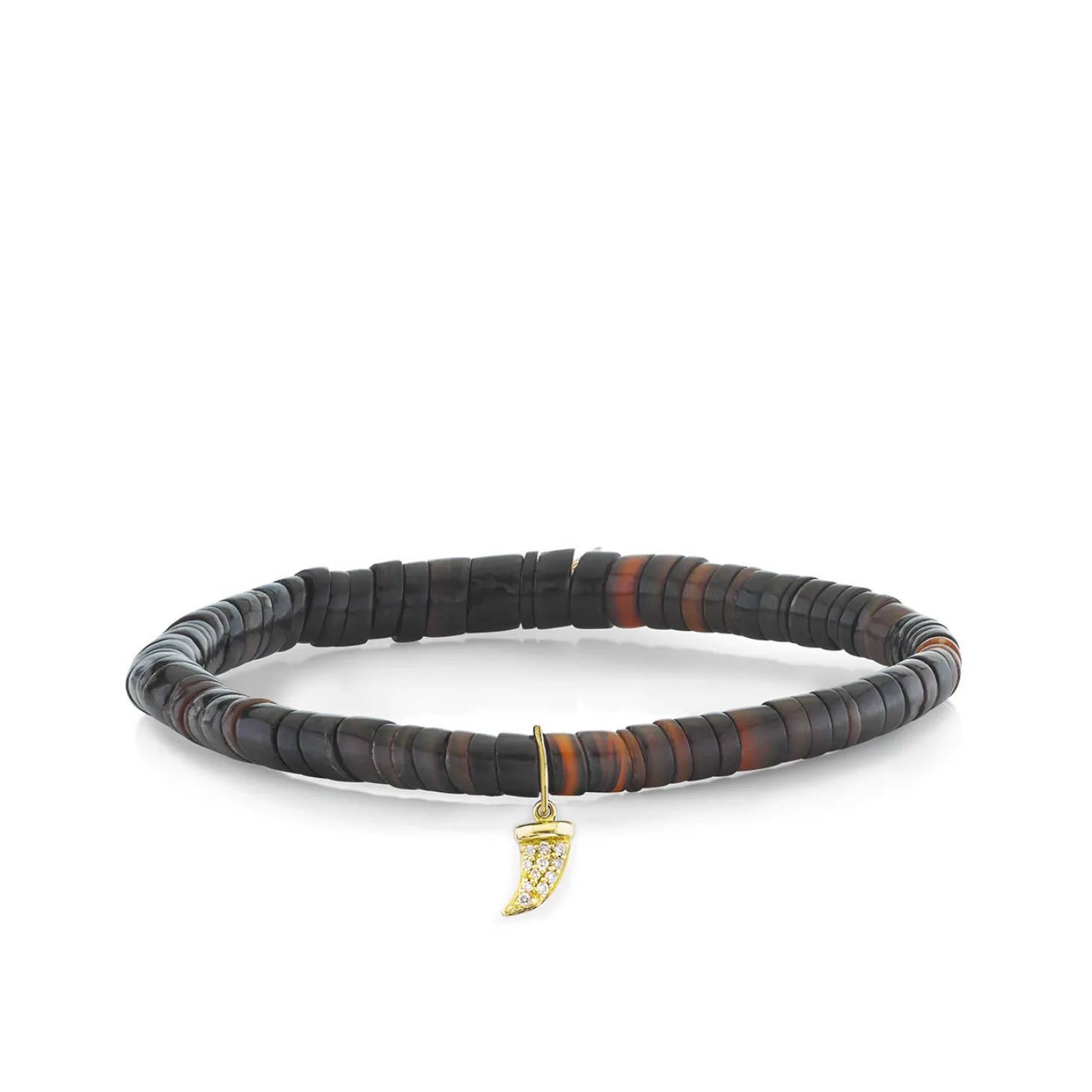 Men's Collection Gold & Diamond Horn on Dark Brown Heishi