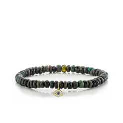 Men's Collection Gold & Diamond Bezel Eye on Black-Blue Ethiopian Opal