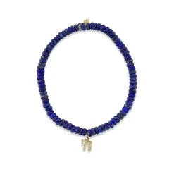 Men's Collection Gold & Diamond Small Chai on Lapis Heishi