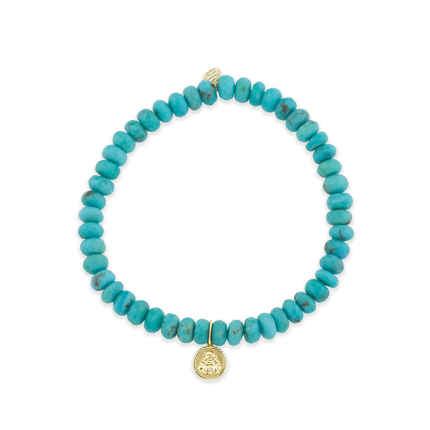 Men's Collection Gold & Diamond Buddha Coin on Turquoise