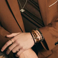 Men's Collection Gold & Diamond Horn on Dark Brown Heishi