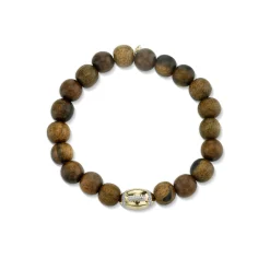 Men's Collection Gold & Diamond Football Bead on Flower Nanmu Wood