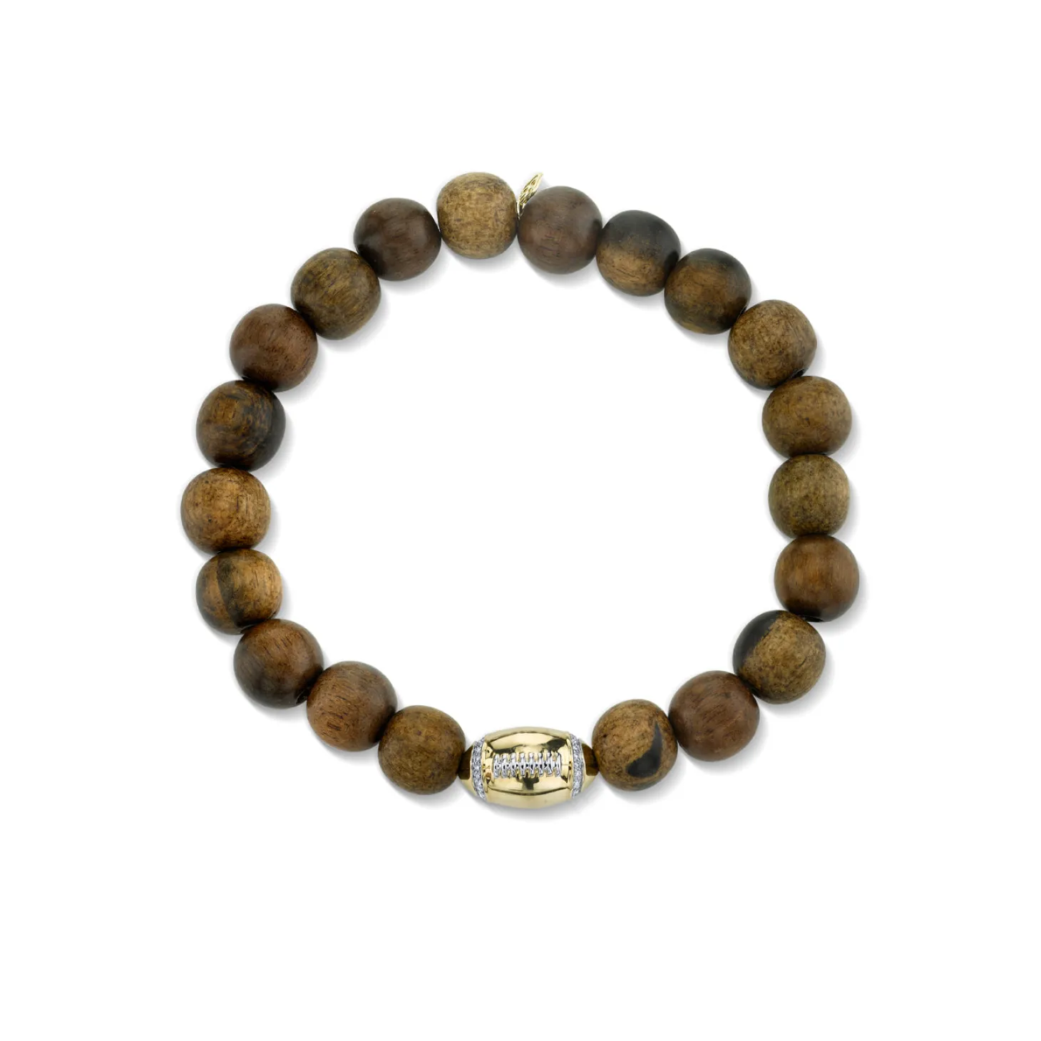 Men's Collection Gold & Diamond Football Bead on Flower Nanmu Wood