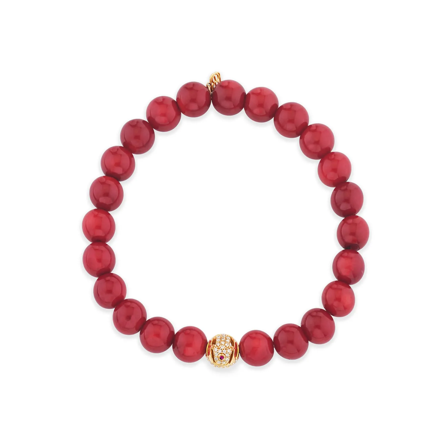 Men's Collection Gold & Diamond Hamsa Bead on Red Sea Bamboo