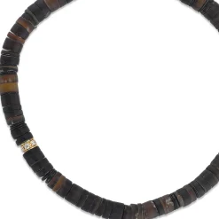 Men's Collection Gold & Diamond Rondelle on Dark Brown Heishi