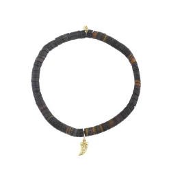 Men's Collection Gold & Diamond Horn on Dark Brown Heishi