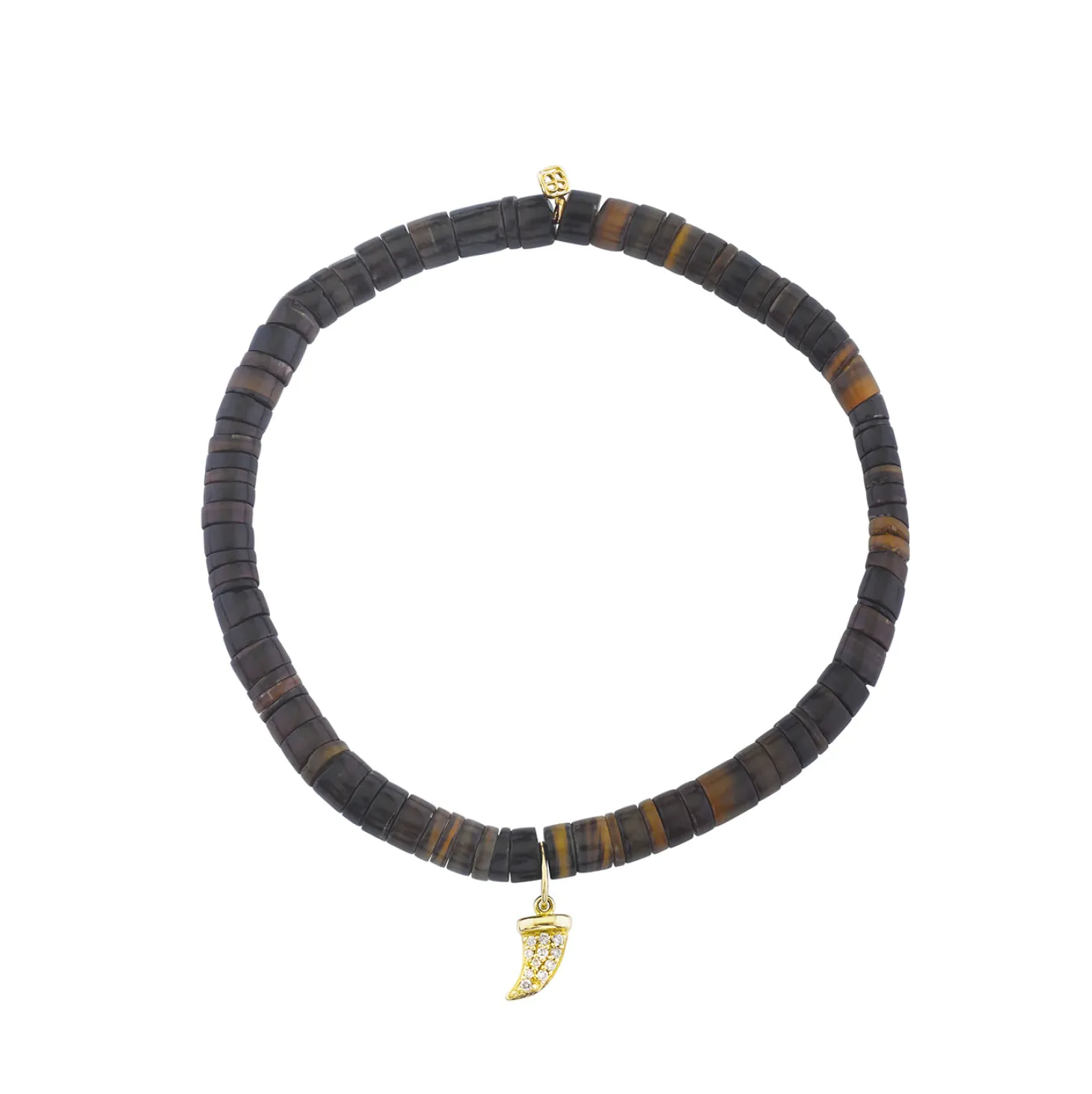 Men's Collection Gold & Diamond Horn on Dark Brown Heishi