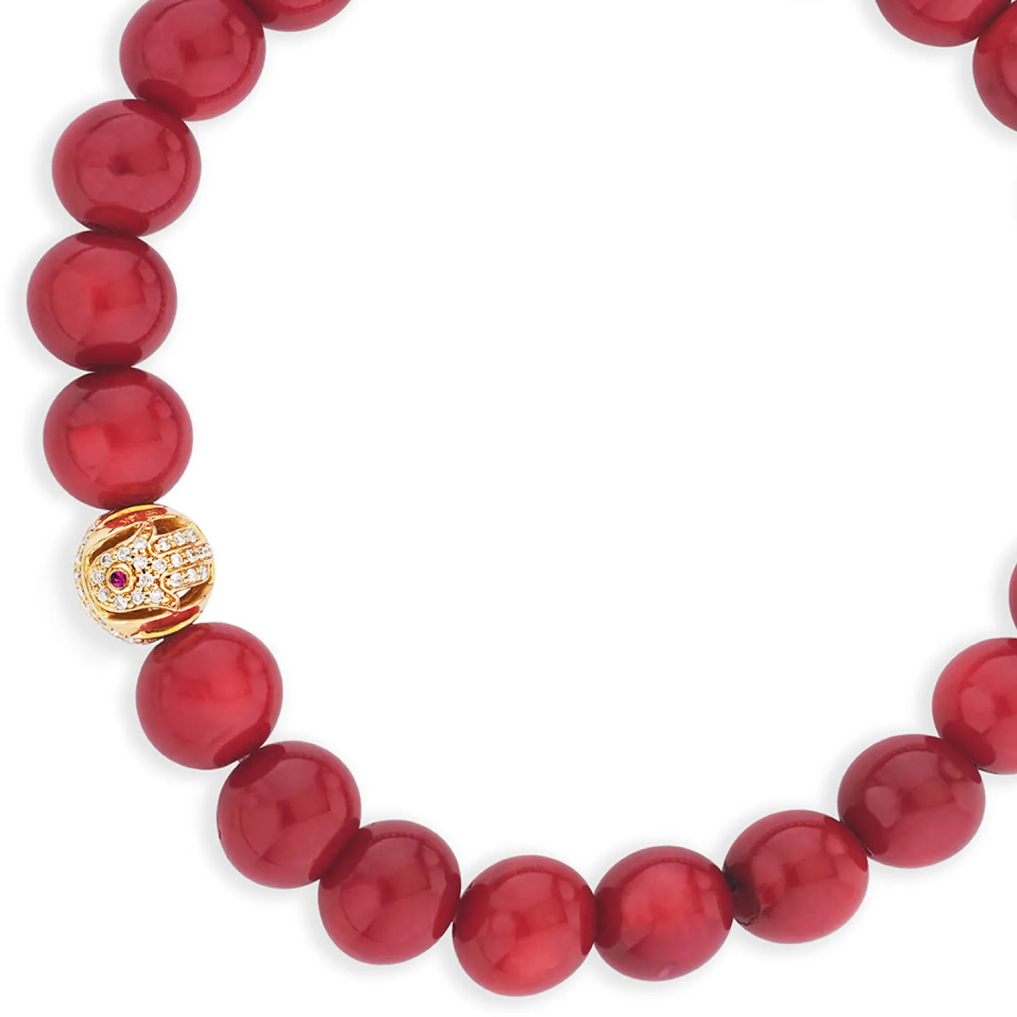 Men's Collection Gold & Diamond Hamsa Bead on Red Sea Bamboo