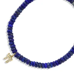 Men's Collection Gold & Diamond Small Chai on Lapis Heishi