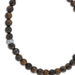 Men's Collection Gold & Diamond 4mm Rondelle on Bronzite