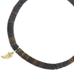 Men's Collection Gold & Diamond Horn on Dark Brown Heishi