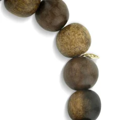 Men's Collection Gold & Diamond Football Bead on Flower Nanmu Wood